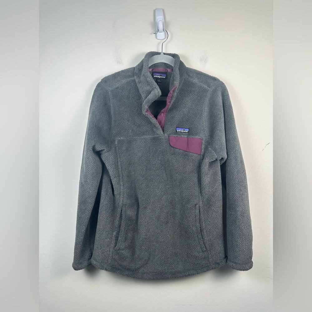 Patagonia Re-Tool Snap-T Fleece Women Large Grey Purple Excellent Pullover